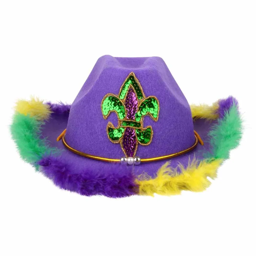 Feather Rimmed Fleur De Lis Cowboy Hat (EACH)