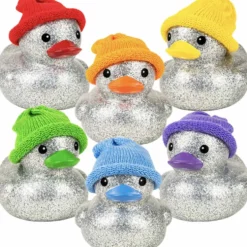 Glitter Rubber Duck With Knit Cap Assorted 6" (EACH)