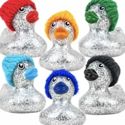 Glitter Rubber Ducky With Knit Cap Assortment 2" (50 PACK)