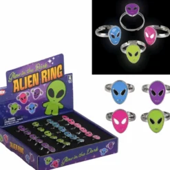 Glow In The Dark Alien Ring Assortment .5" (24 PACK)