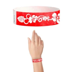 Tyvek Paper Wristbands - Red Hawaiian Flower 3/4" (500 PACK)